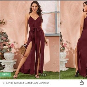 M-Slit Solid Belted Cami Jumpsuit